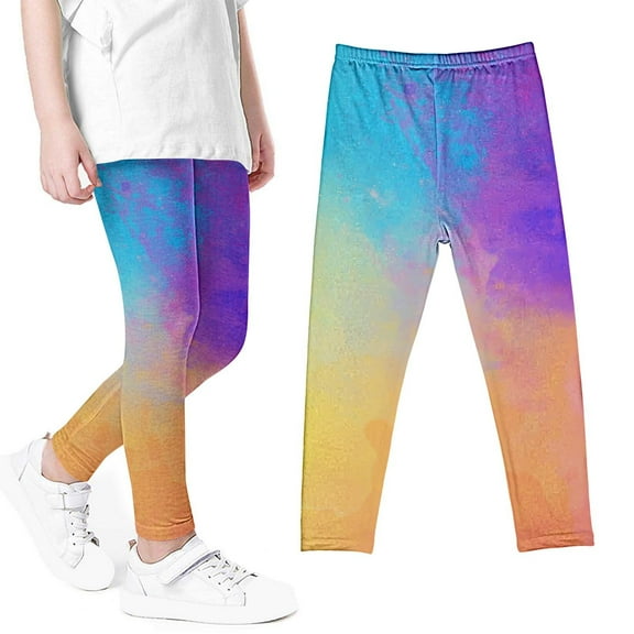 Odeerbi 3-8 Years Kids Girls Leggings Tie-Dye Gradient Stretchy Tights Compression Pants Summer High Waist Soft Pantyhose