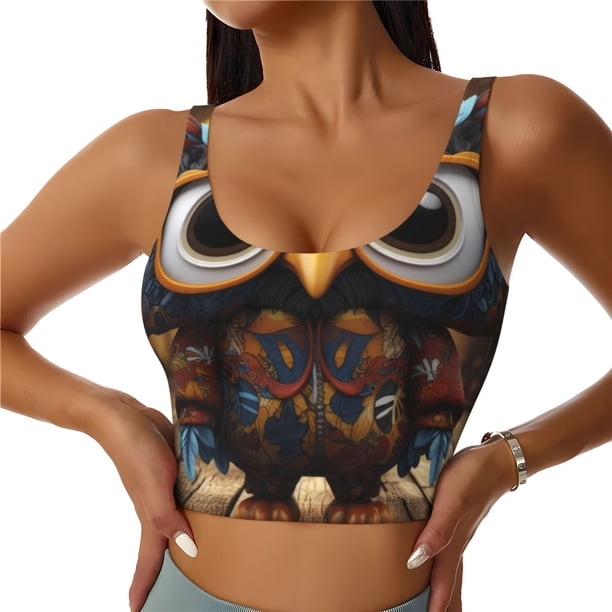 Balery Quirky Owl With Glasses Sujetadores deportivos con espalda cruzada para mujer, acolchados, sin costuras, de alto impacto, ideales para yoga, gimnasio, entrenamiento y fitness.-X-Large