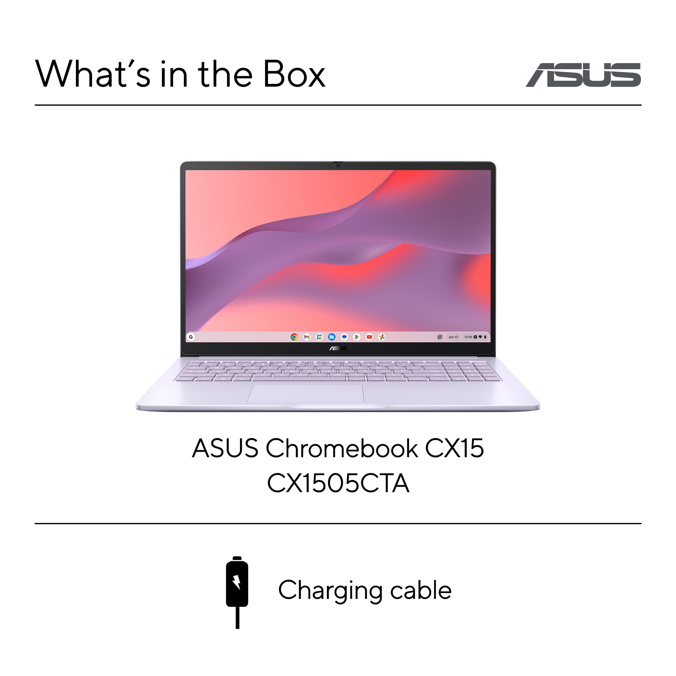 ASUS Chromebook CX15 Laptop, 15.6" FHD Display, Intel® Processor N50, 128GB Storage, 4GB RAM, ChromeOS, Pastel Purple