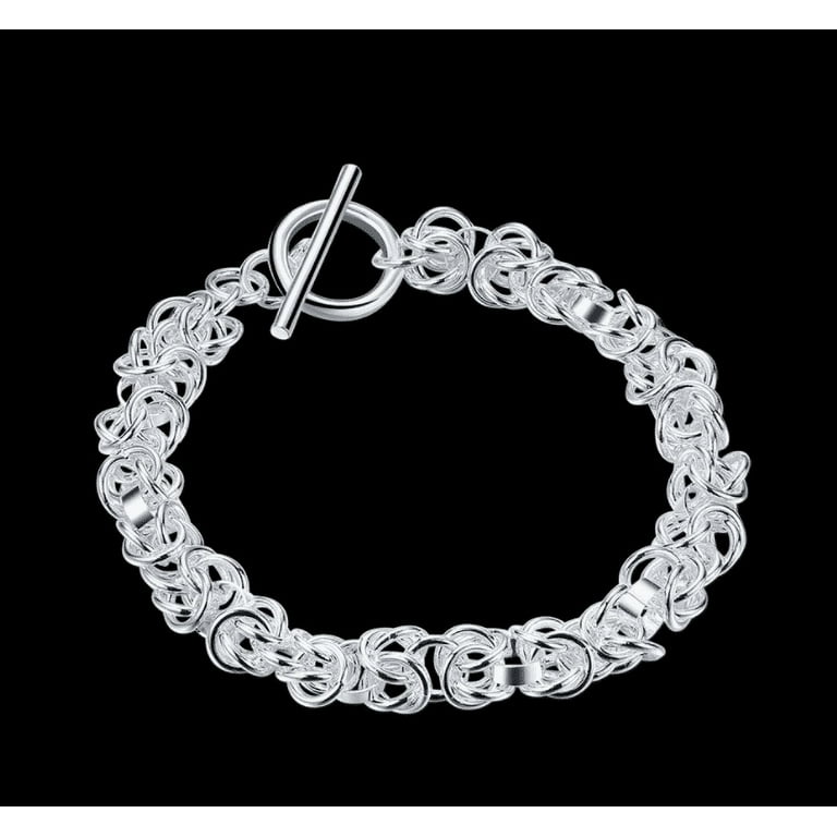 Sterling Silver Knotted Links Toggle Bracelet for Women, 8 Sterling Silver Knotted Links Toggle Bracelet for Women, 8