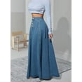thumbnail image 6 of Women'S Retro High Waisted Button Fly Flared Long Pleated Flowy Swing A-Line Denim Maxi Skirts Dark Blue S, 6 of 10