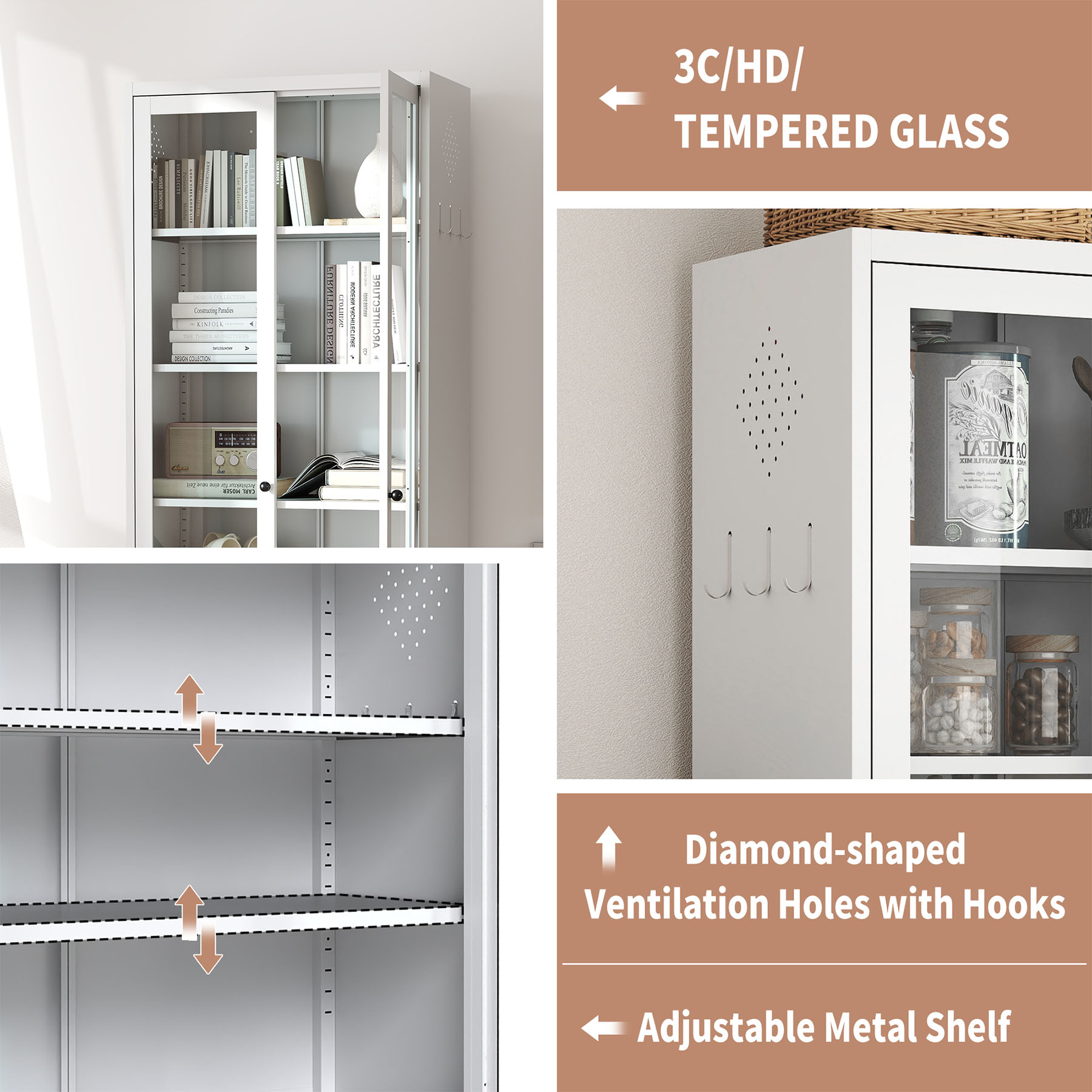S-HOME Freestanding Metal Pantry Cabinet – White 72 Inch Tall Design with 5 Adjustable Shelves for Kitchen and Bathroom Storage