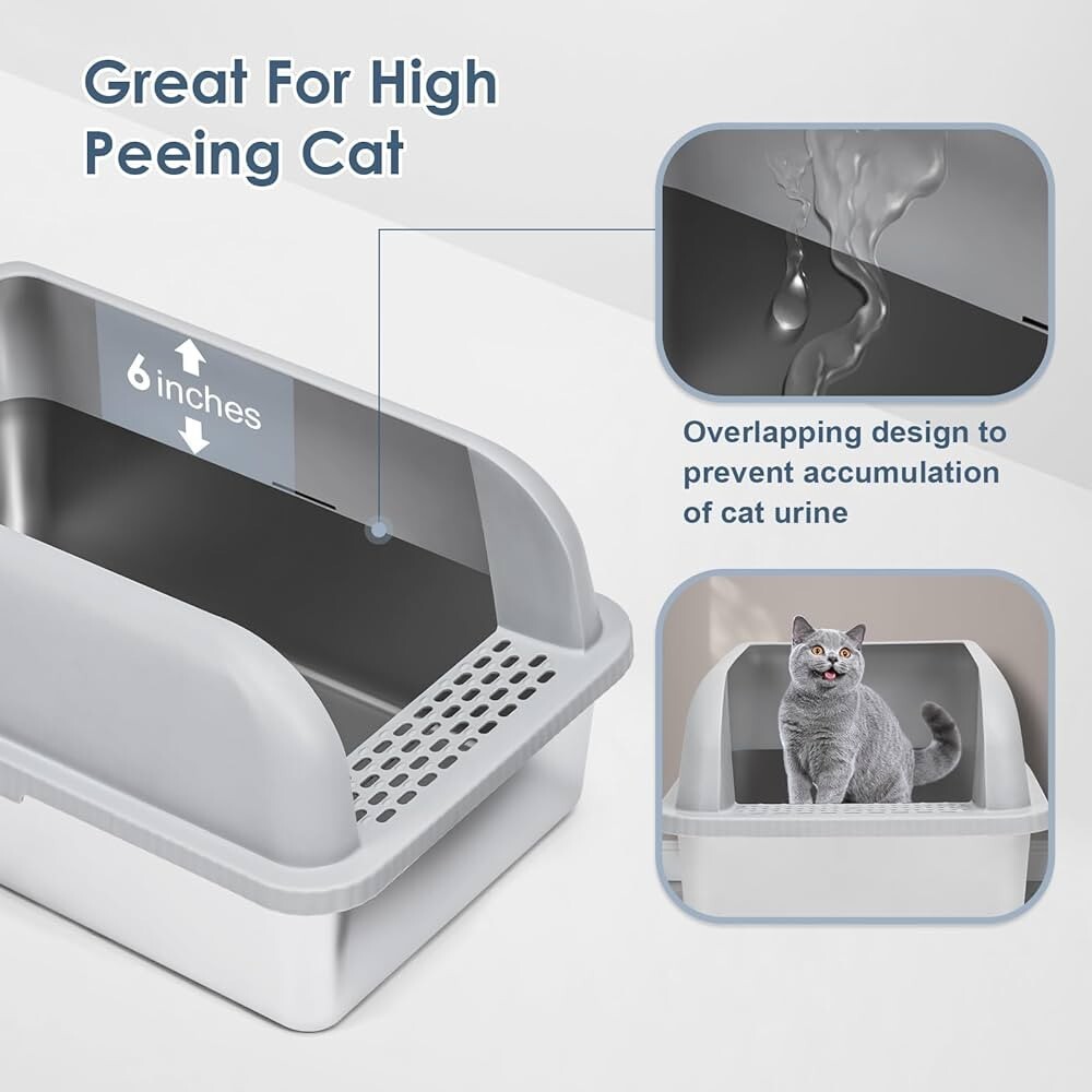 Enclosed Sides Stainless Steel Cat XL Litter Box Keep Litter In the Pan