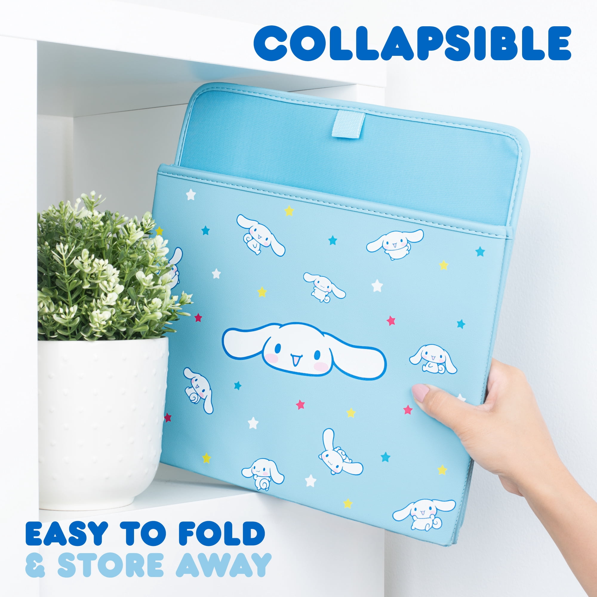 Sanrio Cinnamoroll Car Trunk Organizer and Storage Bin - Collapsible Simple Compartment Convenient Heavy Duty, Fold Up for Easy Storage Box, Automotive Seat Cargo Groceries Tools - 12.5L x 12.5W x 9H