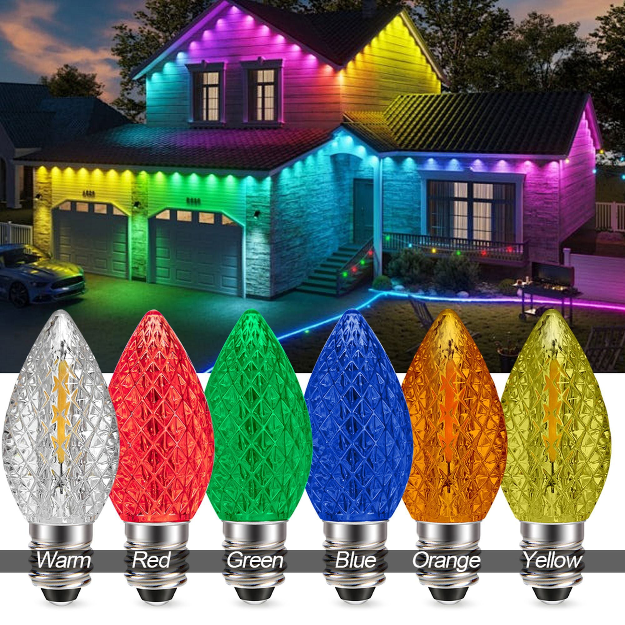 Ruiandsion E12 LED Bulb Assortment,Red Blue Green Orange Yellow Warm White,110V AC for Party Birthday Mood Lighting, Vintage Flame Shape,30-Pack