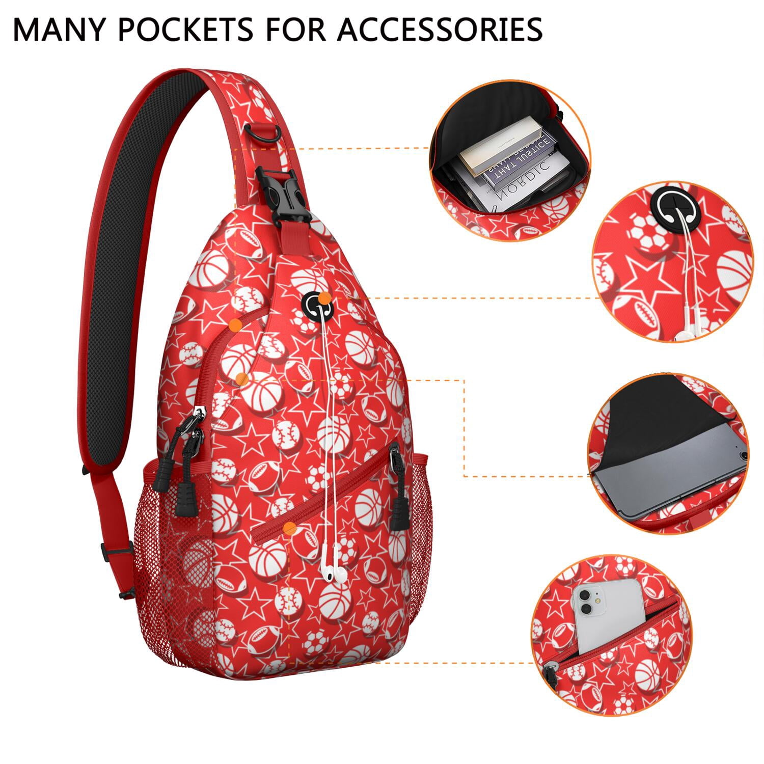 Travel-Ready Crossbody Bag Lightweight Shoulder Backpack with Baseball Print, Anti-Theft Pocket Versatile for Sports, Commuting
