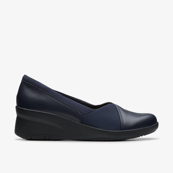 Clarks Womens Suttyn Walk Navy Leather Wedges