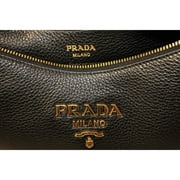 Prada Black Vitello Phenix Leather Web Stripe Strap Crossbody 1BC166