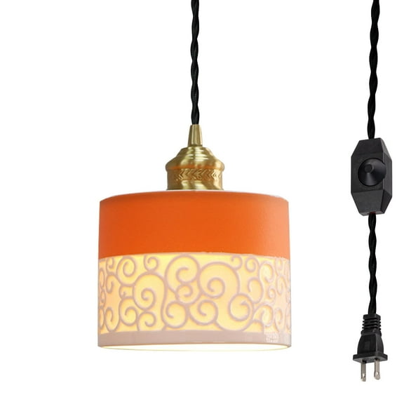 Kiven Plug-in Pendant Light Dimmable Lighting Retro Pendant Light with Ceramic Shade Hanging Living Room Pendant Light Cord Color Can Be Customized Bulb Not Included