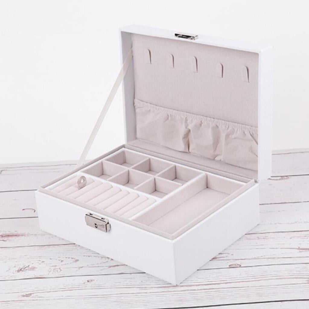 Jewelry Box Organizer Case Dual Layer PU Leather for Rings Necklace Earrings Storage Gift for Women