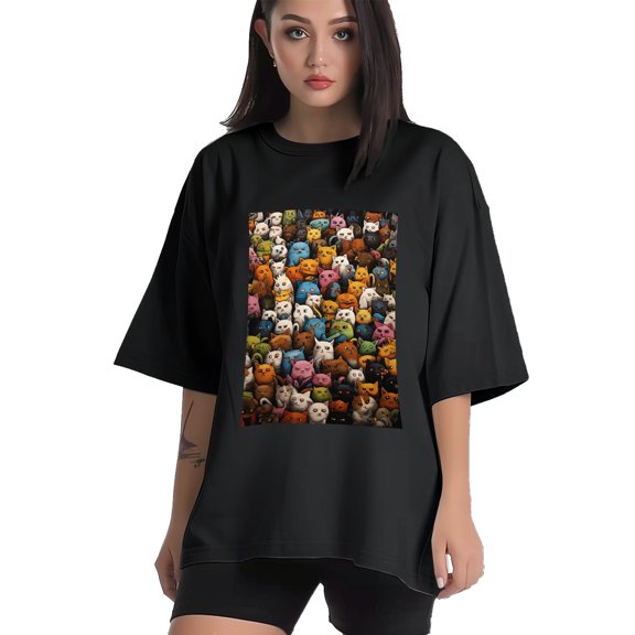 Plus Size Shirt for Women Black Tops for Women Short Sleeves Shirt for Women Cats T Shirt Crewneck Shirt for Women XS