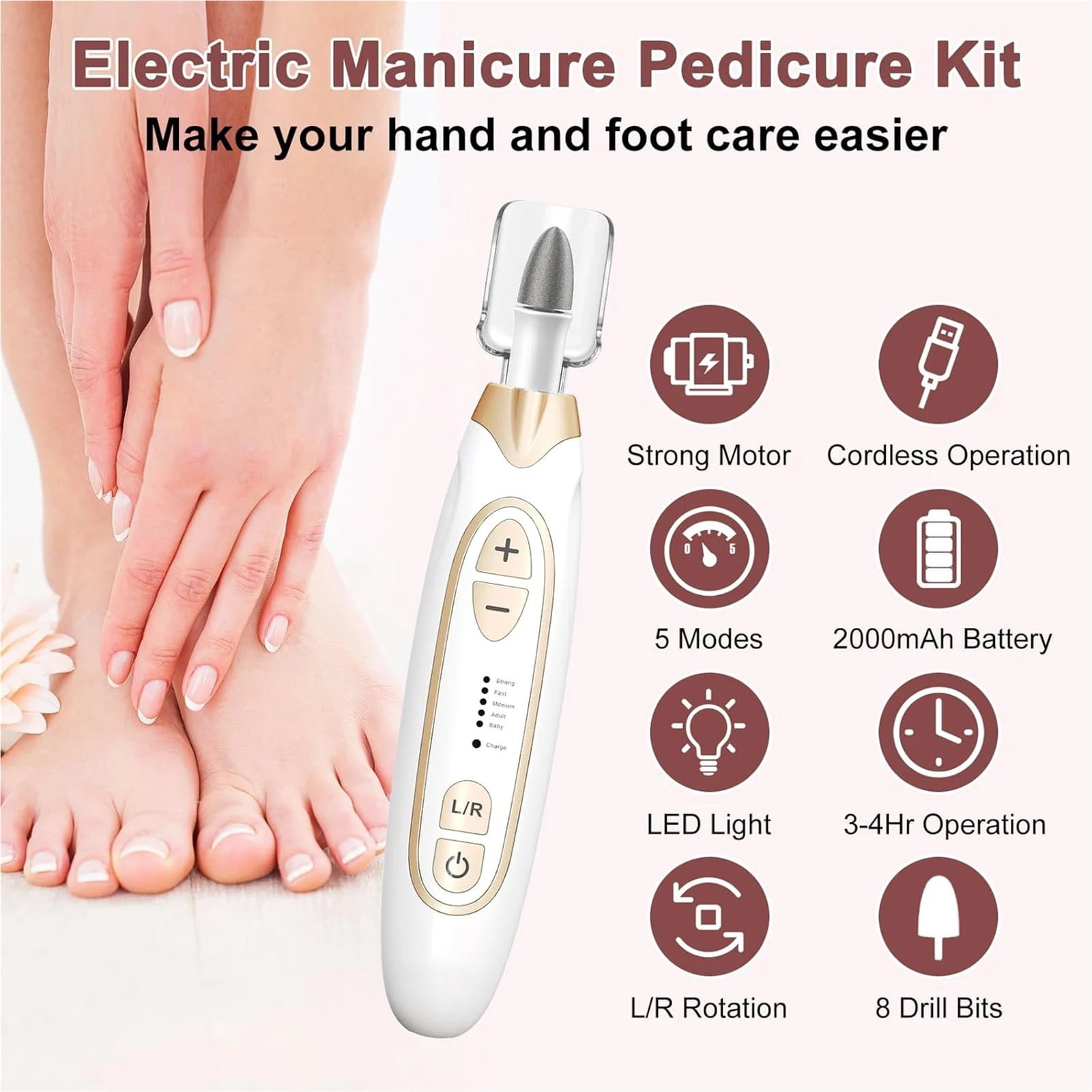 Electric Nail Drill Machine Manicure Pedicure Kit 5 Speeds Professional Nail Drills for Gel Nails Polish Portable Nail File