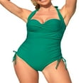 thumbnail image 2 of Women‘s Summer Short Romper Swimwear Solid Color Sleeveless Hanging Neck Bathing Suit, 2 of 7