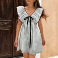 thumbnail image 6 of gakvbuo Summer Dress For Women Mini Dress T-Shirt Dress Women's Loose And Casual Floating V-Neck Ruffled Flying Sleeve Dress, 6 of 8