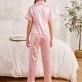 thumbnail image 2 of Uccdo Big Boys Girls Pajamas Sets, Kids Satin Silk Sleepwear Set, Little Gilrs Boys Short Sleeve Pajamas Sets, Children Button Down Tops+Sleep Pants 6-13Y, 2 of 4