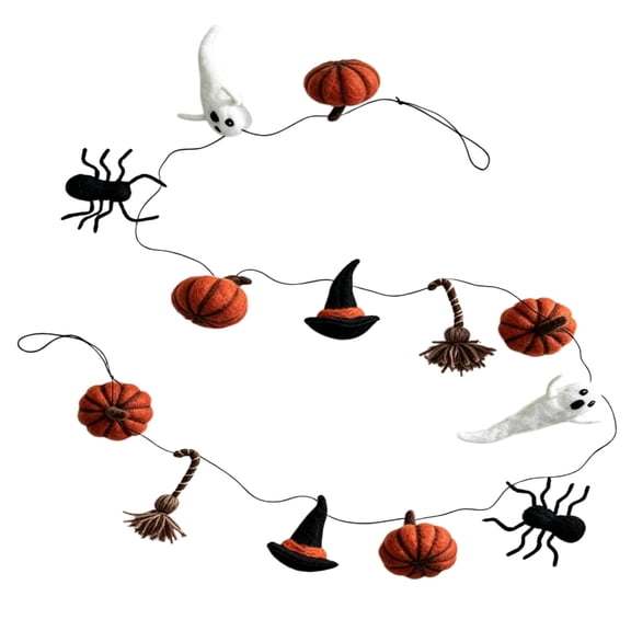 Halloween Felt Bats and Pumpkins Garland,72 Inch Hanging Decoration with Ghost Pumpkin Witch Hat Accessory for Party Indoor Home Room Wall Fireplace WindowDoor