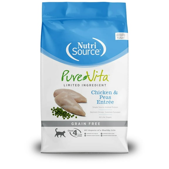 NutriSource PureVita Grain Free All Life Stages Chicken & Peas Entree Cat Food 4 lb