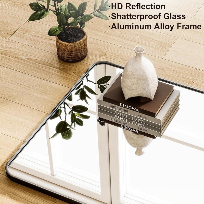 Gleamira 16"x 59" Rectangular Full Length Mirror with Rounded Corners Floor Mirror With Aluminum Alloy Frame,Black