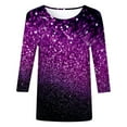 thumbnail image 3 of Youmylove Women Casual Shiny Printed Top Round Neck Comfortable Three Quarter Sleeve T-Shirt Comfy Dailywear, 3 of 4