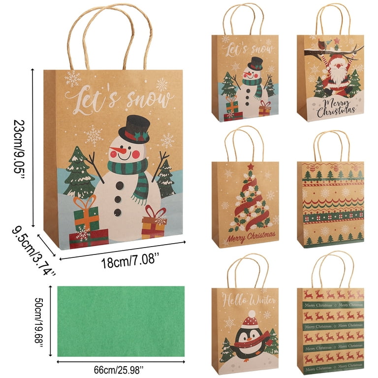 VGOODALL 30PCS Christmas Treat Bags with Tissue Paper, Kraft Paper Gift  Bags with Handle Christmas Goodie Bags for Christmas Party Favors Gift