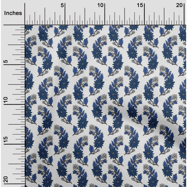 oneOone Silk Tabby Fabric Leaves & Floral Block Print Sewing Fabric BTY 42 Inch Wide