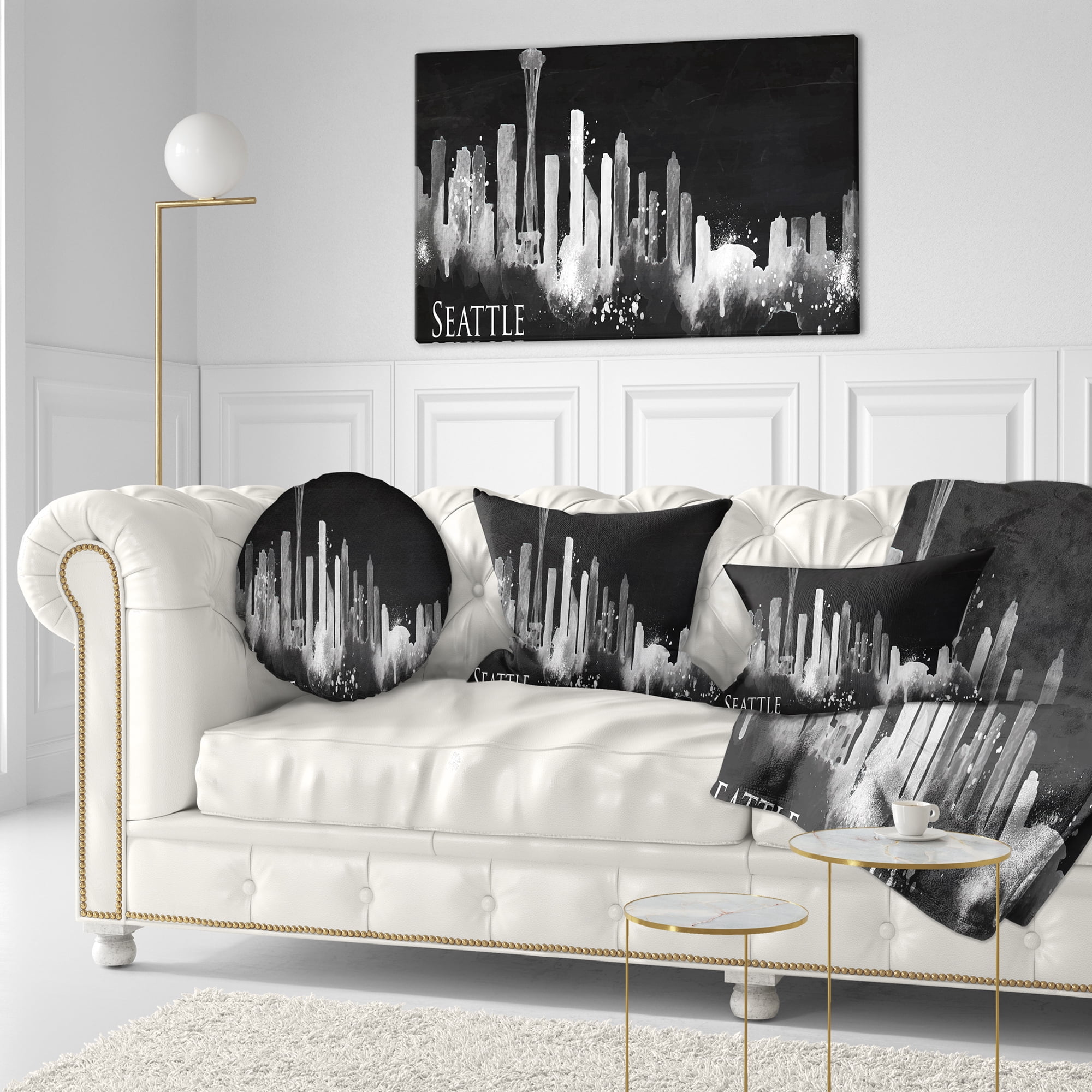 Designart Seattle Dark Silhouette - Cityscape Painting Throw Pillow - 12x20