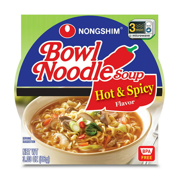 Nongshim Bowl Noodle Hot & Spicy Beef Ramyun Ramen Noodle Soup Bowl, 3.03oz X 12 Count