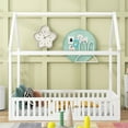thumbnail image 2 of Full Size Montessori Bed, Full House Beds with Fence and Door, Floor Bed Full with Rails (White), 2 of 8