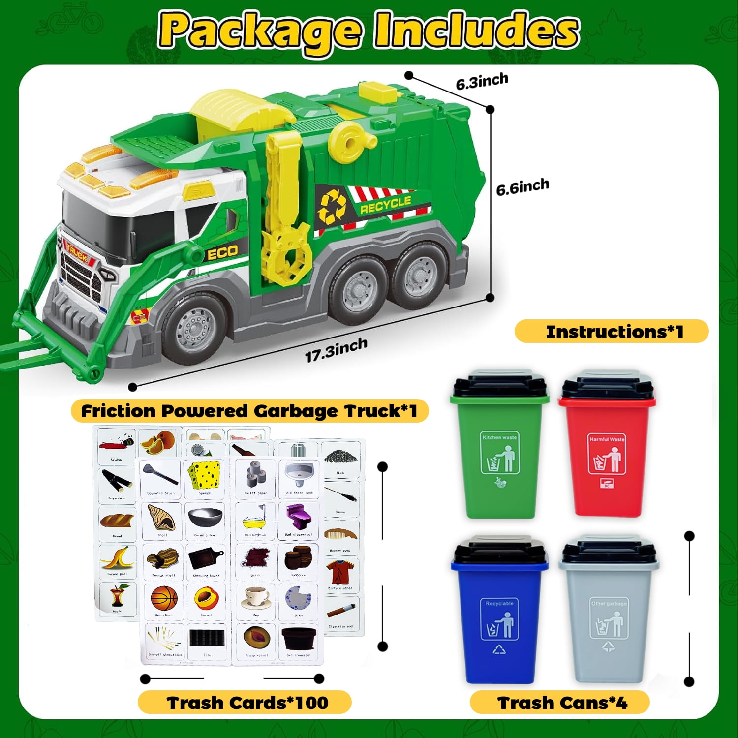 LINXUXIE Large Garbage Truck Toy Set, Kids Trash Truck with Sound, Light & Trash Bins, Birthday Gifts for Kids 3-5 5-8 8-12 Year Old