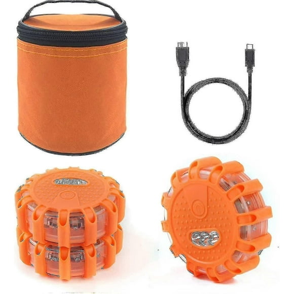 Usb Rechargeable Led Road Flares Emergency Lights-roadside Warning Car Safety Beacon Flashing Disc Flare Kit With Magnetic Base For Vehicles
