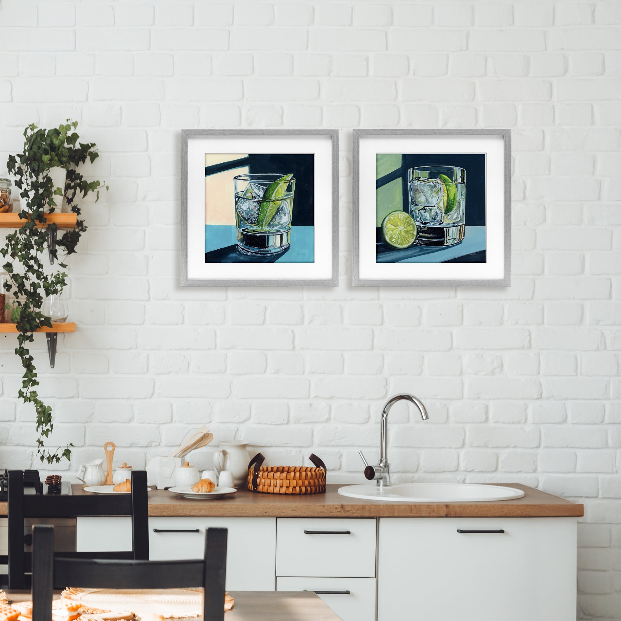 Stupell Industries Strong Gin Tonic Cocktail 2 Piece Gray Framed Print Under Glass Set, design by Kate Jarvik Birch