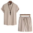 thumbnail image 4 of Birdeem Ensemble 2 Pcs d'Été pour Hommes Col Montant Mode Chemise Décontractée Manches Courtes et Shorts Ensemble Col Rabattu, 4 of 12