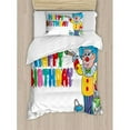 thumbnail image 3 of Kids Birthday Duvet Cover Set Queen Size, Happy Clown for Party with Colorful Painting Drawing Style Buckets Print, Decorative 3 Piece Bedding Set with 2 Pillow Shams, Multicolor, by Ambesonne, 3 of 3