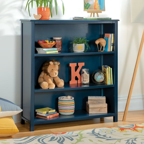 Guidecraft Taiga 3-Shelf Bookcase - Navy: 42" Bookshelf and Storage Unit for Bedrooms or Playrooms, Wooden Shelving for Books, Toys, School Supplies