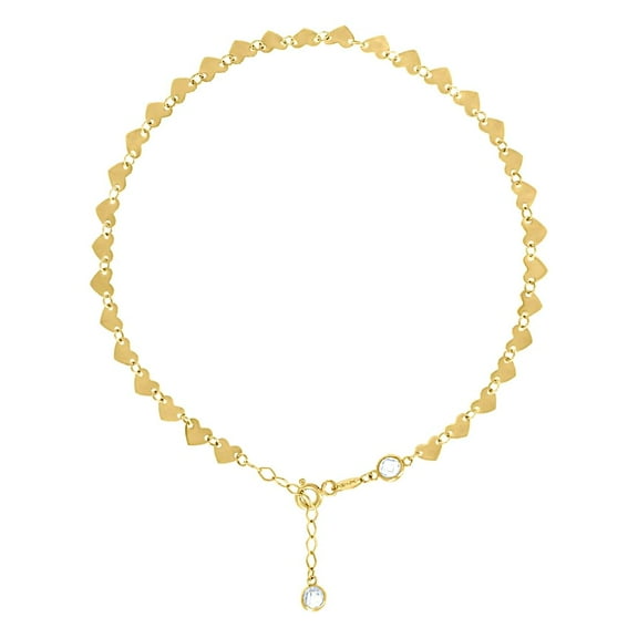 10k Yellow Gold Womens Cubic Zirconia Love Heart Link Anklet 9   1 Inch 4.4mm Wide Anklet for Women