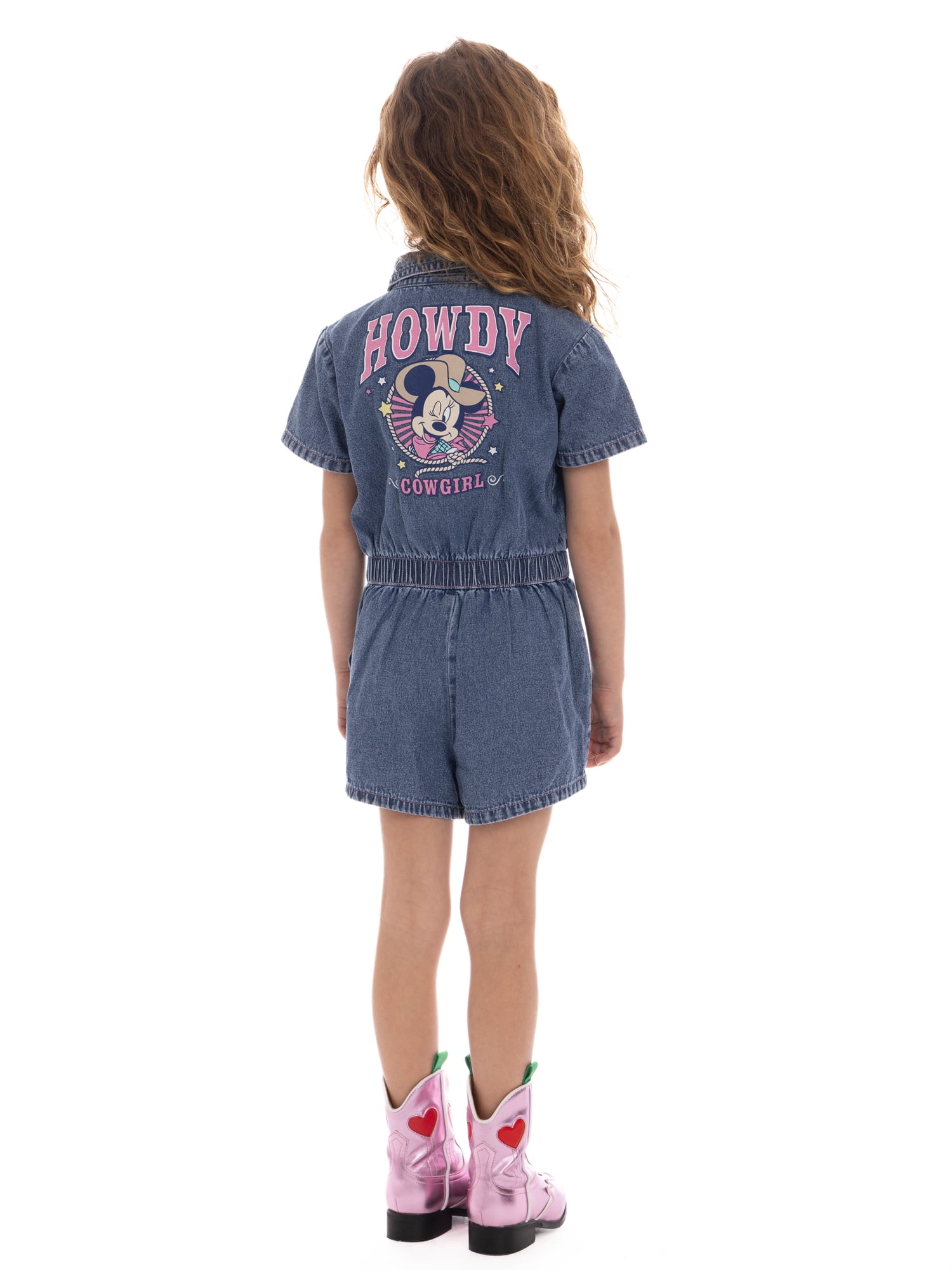 Minnie Mouse Toddler Girl Western Graphic Print Short Sleeve Denim Romper, Sizes 12M-5T