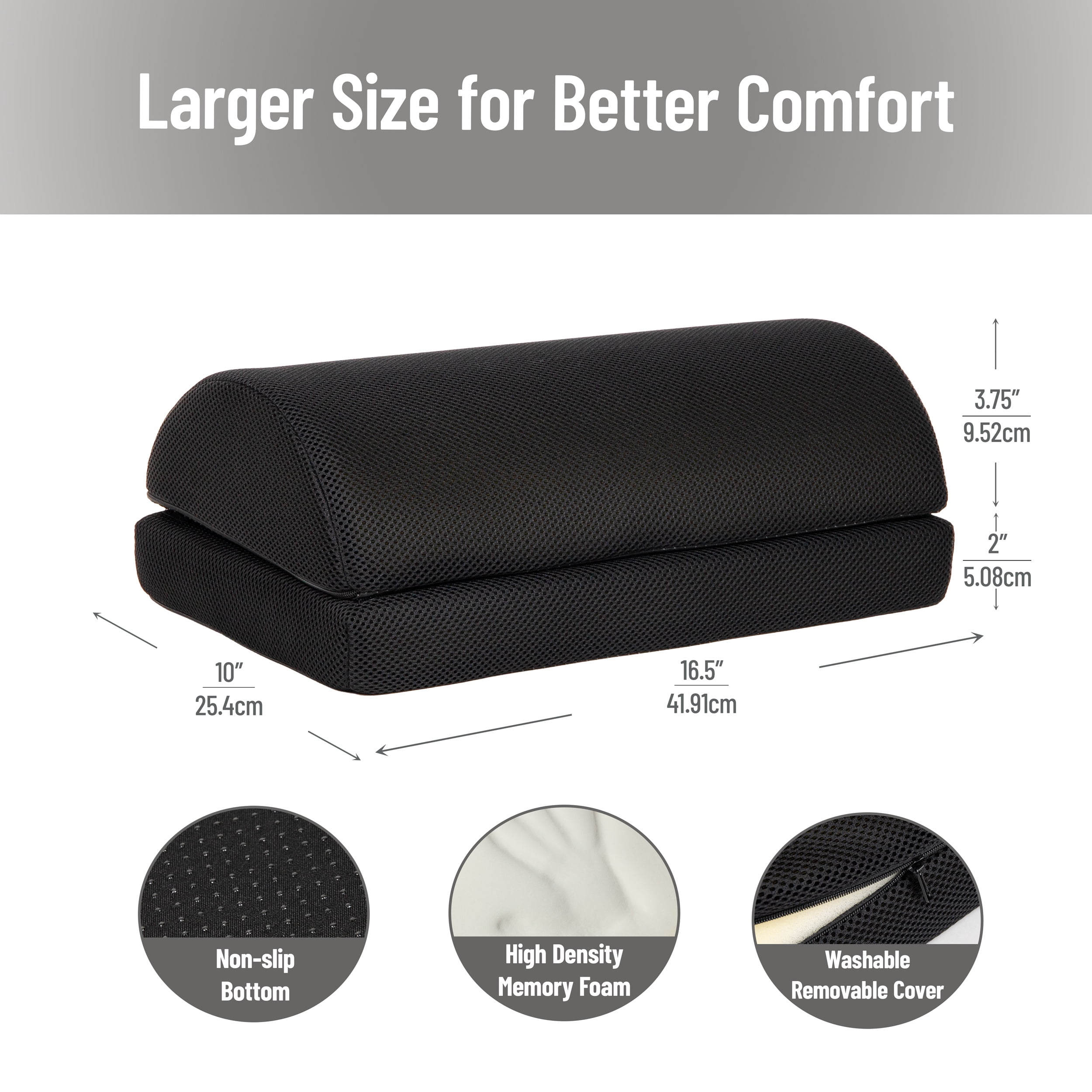 Mind Reader Air-Cloud Memory Foam Under Desk Footrest, Ergonomic Support for Back, Hip, Legs, Knees & Feet, Adjustable Height, Memory Foam, Black