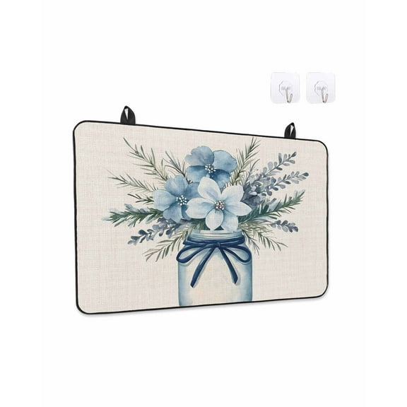 Blue Floral Stove Top Covers for Electric Stove, 28'x20'' Vintage Daisy in Vase Farmhouse Flower Summer Glass Ceramic Stove Cover Foldable Rubber Mat Heat Resistant Cooktop Protector for Kitchen