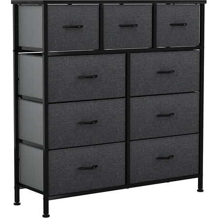 YITAHOME 9 Drawers Modern Dresser Fabric Storage Tower Steel Frame Closet Cabinet Organizer for Bedroom, Black Gray