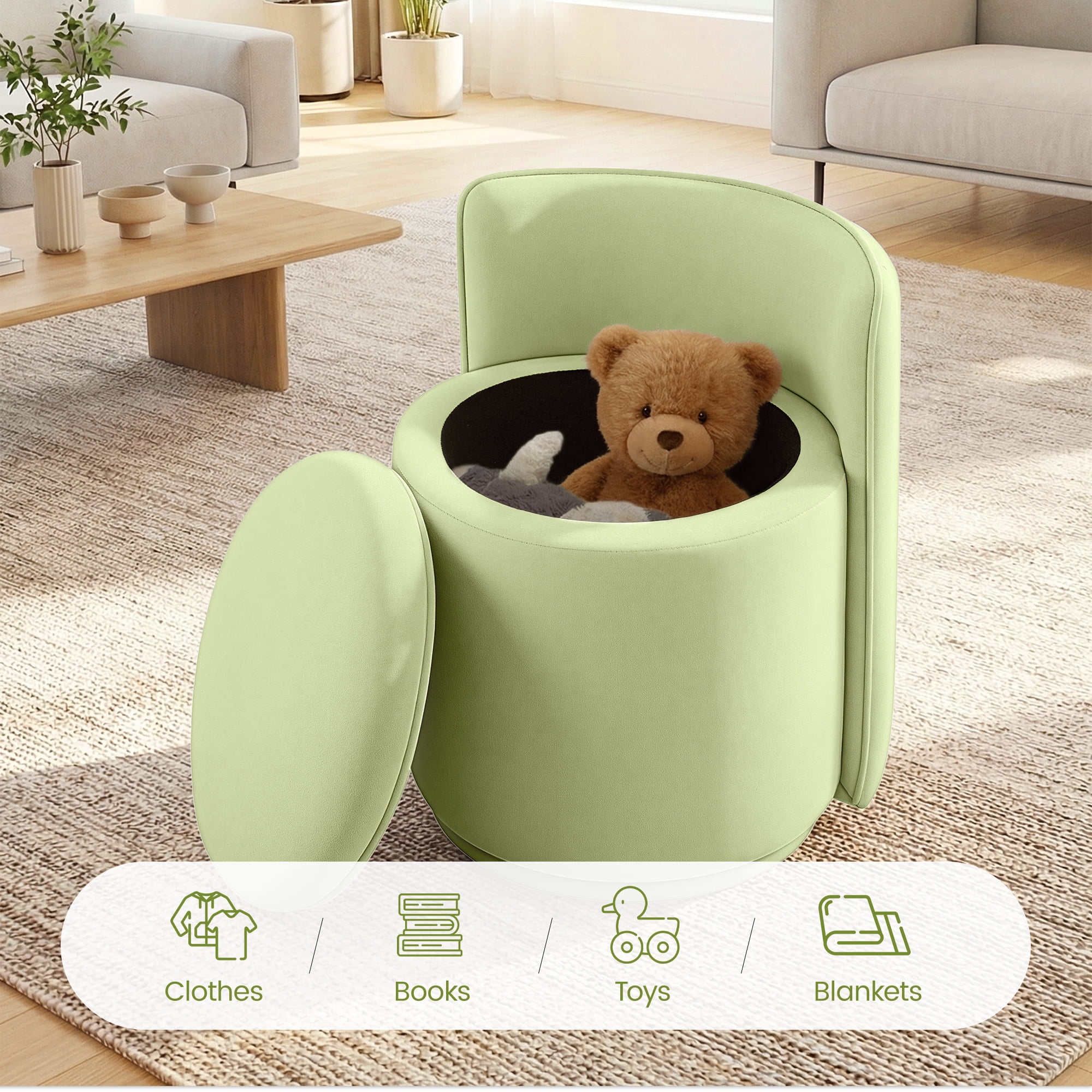 COOLHUT Vanity Chair, Upholstered Vanity Stool with Storage, Velvet Swivel Accent Chair, No Assembly Small Accent Stool, Makeup Chair for Bedroom, Living Room and Dressing Area, Green