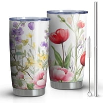 20 Oz Pioneer Flower and Butterfly Coffee Tumbler Double Wall Insulated Stainless Steel Water Bottle | Metal Reusable Thermoses Flask with Cup Cap | Leak & Sweat Proof with Anti-Dust Lid