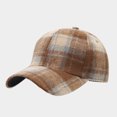 thumbnail image 3 of Clossjun Women Men Stylish Plaid Baseball Cap Fall Winter Warm Classic Hat Soft Casual Dad Hat for Outdoor Sport Khaki, 3 of 6