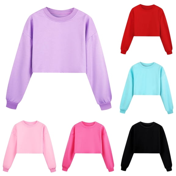 RTKFRFLM Kids Solid Color Basic Casual Long Sleeve Sports Loose Pullover Sweatshirt Comfortable Daily Active Thermal Apparel for Boys and Girls