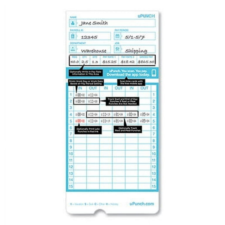 Pay-to-Punch Time Card for SB1200 Time Clock, Two Sides, 3.38 x 7.38, 100/Pack Pay-to-Punch Time Card for SB1200 Time Clock, Two Sides, 3.38 x 7.38, 100/Pack