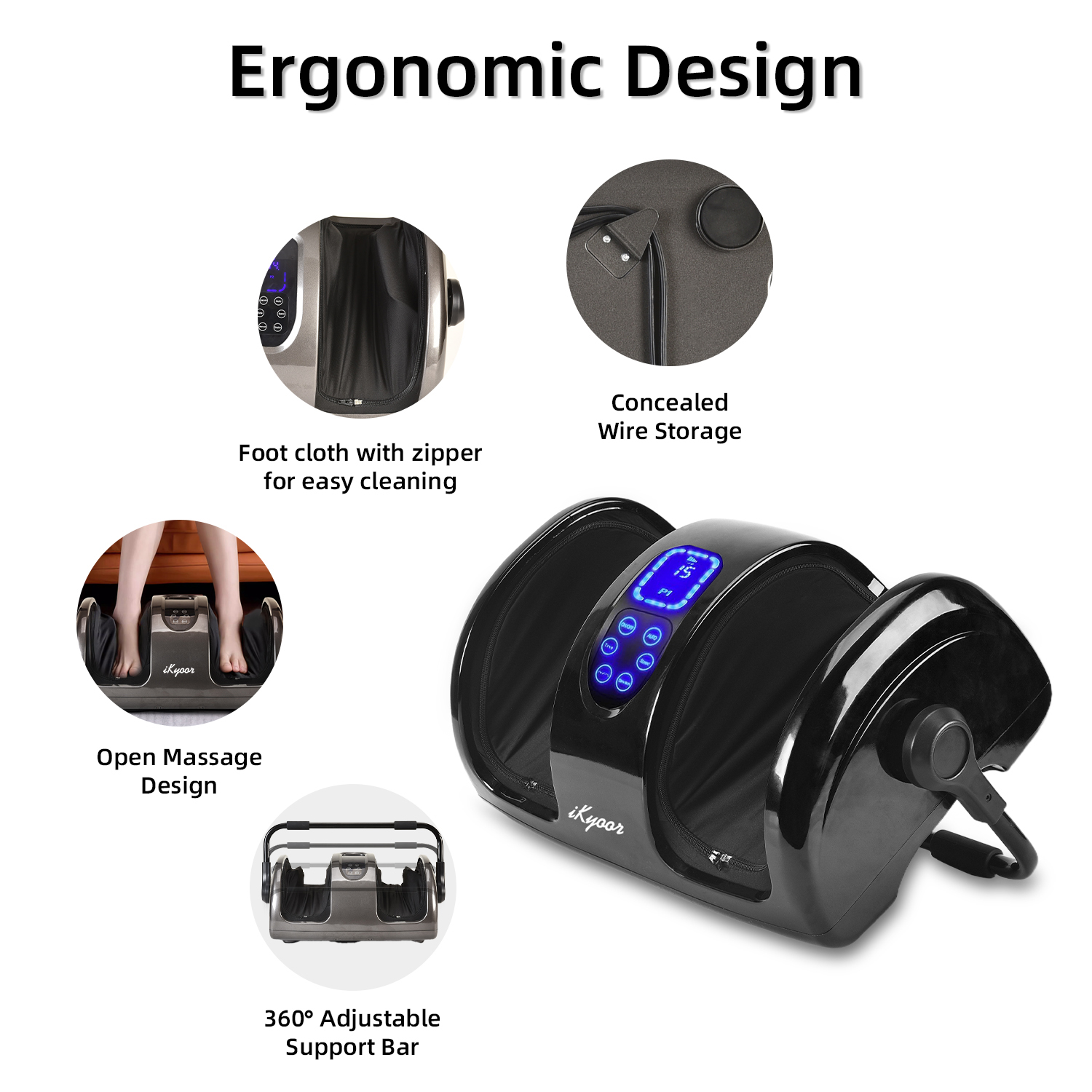 Shiatsu Foot Massager with Heat Deep Kneading Foot and Calf Leg Massager Machine for Relaxation, Muscle Pain Relief Massage (Black)