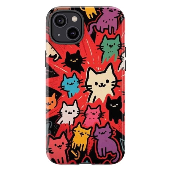 Colorful Pop Art Cat Pattern Phone Case, Cute Kawaii Multi-Cat Cover for iPhone 17 16 15 14 13 12 11 Plus Pro Max Mini