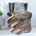 thumbnail image 4 of Rustic Soft Flannel Fleece Throw Blanket, Modern and Farm Themed Old Wooden Detailed Modern Design with Screws Artwork, Cozy Plush for Indoor and Outdoor Use, 70" x 90", Brown and Blue, by Ambesonne, 4 of 5