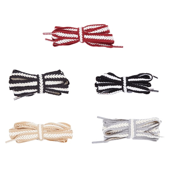 5 Pairs 5 Colors 1395mm Shoelaces Two Tone Wheat Woven Wide Shoelaces Fat Flat Shoe Strings Replacements with Plastic Cord End for Sneakers