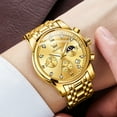 thumbnail image 4 of OLEVS Watches for Men, Mens Watches Gifts for Men Chronograph Analog Quartz Luxury Casual Classic Diamond Waterproof Luminous Gold Stainless Steel Reloj para Hombre, 4 of 12