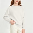thumbnail image 4 of SGFCWSX Sweater for Girls Crew Neck Solid Color Drop Shoulder Long Sleeve Loose Casual Pullover for Kids White Size 9, 4 of 9